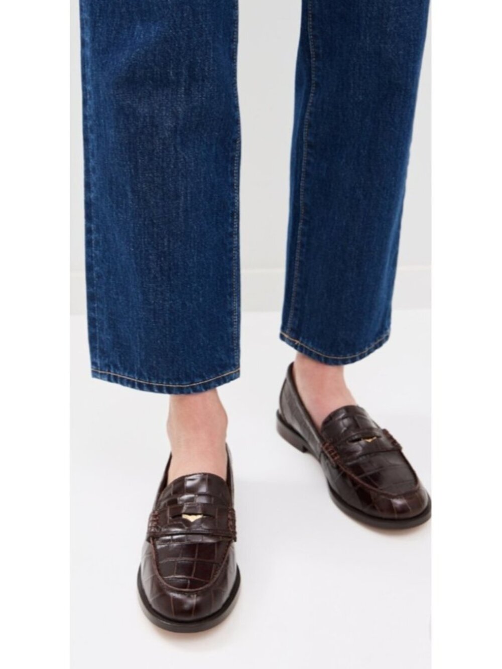 Madewell Croc Embossed Leather Penny Loafers Brown Women's Size 8.5 - Picture 12 of 13